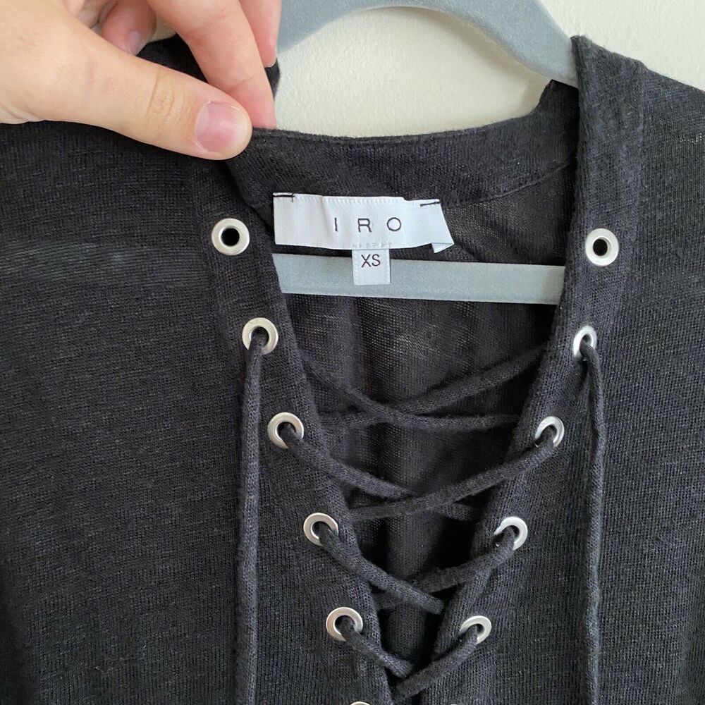 IRO Size XS Daisy Linen Knit Maxi Dress Lace Up V Neck Sleeveless Washed Black - Picture 3 of 10